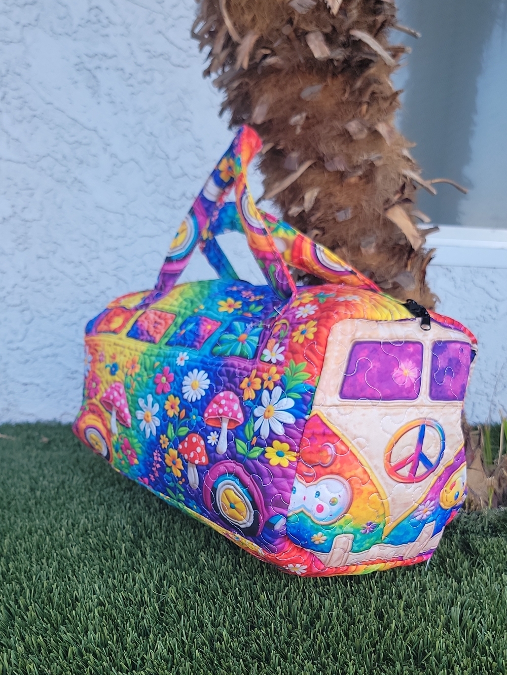 Hippie Rainbow Van Quilted Duffle Bag - Picture 3 of 11
